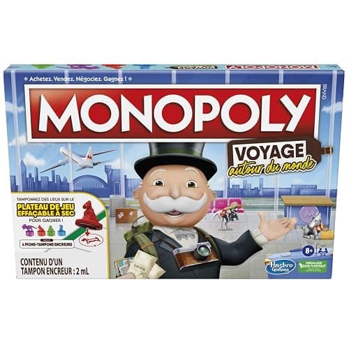 Monopoly Hasbro Reise um die Welt, für Familie und Kinder, ab 8 Jahren, mit Stempelsteinen und trocken abwischbarem Tablett, Mehrfarbig - Image 1