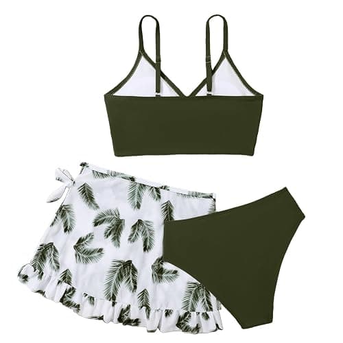 Bikini Teenager Mädchen 3-teilig Bikini-Set Verstellbare Bikinioberteile Triangel Bikinihose und Rock mit Blumenmuster Sommer Hawaii Strand Teenager Bademode Badebekleidung Mädchen thumbnail 3