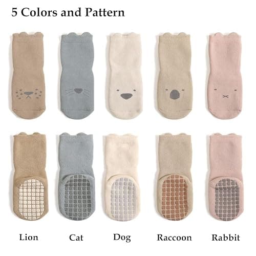 Exegawe Baby Non Slip Socks Winter 5 Pairs Kid Thick Warm Crew Socks with Grips thumbnail 5