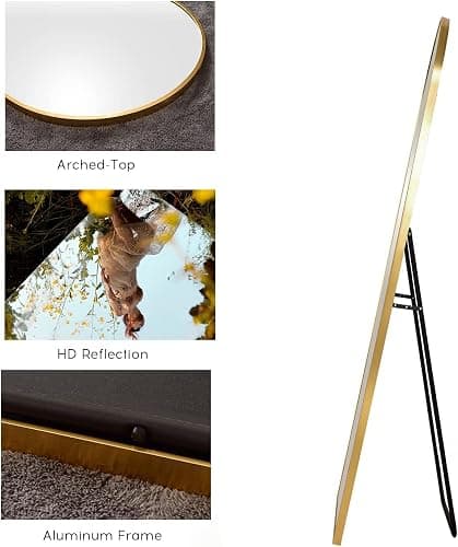 AyeWish Arched Mirror - Full Length, Standing or Wall Mounted, 58"18", Aluminum Frame - Gold thumbnail 4