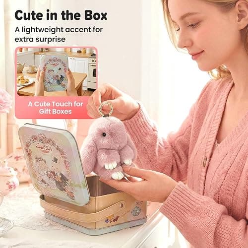 asfanst Adorable Bunny Keychain with Tin Box, Soft Fluffy Plush Rabbit Keychain, Cute Easter Gift for Bag Decoration and Keys thumbnail 4