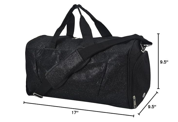 NGIL Glitter Cheer Gym Duffel Bag with Shoe Compartment, Small Travel Tote, and Overnight Carry-On for Women (Glitter-Black) thumbnail 2