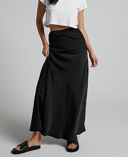 VividMosaic 2025 Satin High Waisted Maxi Skirt Silk A-Line Spring Summer Casual Long Skirts for Women thumbnail 3