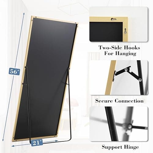 NEWBULIG Full Length Mirror, 56"x21" Full Body Standing Mirror, Gold|Tempered Glass, Hanging or Leaning, Aluminum Alloy Thin Frame Floor Standing for Bedroom, Cloakroom thumbnail 2