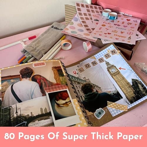 Scrapbook Kit - 80 Page Photo Album DIY Scrapbook - Holds 300+ Photos, with Metallic Pens, 150+ Stickers, Glue Pen, Washi Tapes, Backing Paper, Photo Corner Stickers (Starter Kit - 8 x 8 Inch, Kraft) thumbnail 8