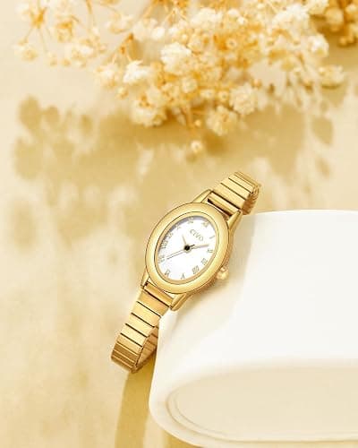CIVO Vintage Armbanduhr Damen Kleine: Oval Gehäuse Römisches Zifferblatt Analoge mit Elastisches Armband - Zarte Gold Silber Damenuhr Geschenke zum Jahrestag Valentinstag thumbnail 8
