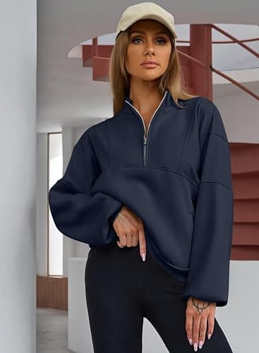 BLENCOT Women Half Zip Oversized Sweatshirts Long Sleeve Fleece Trendy Cropped Pullover Workout Warm Tops With Pockets S-2XL thumbnail 2