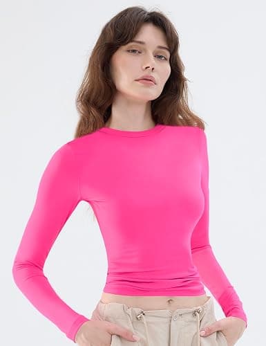 Women's Soft Long Sleeve Shirts Crew Neck Tops Basic Tees Stretchy Going Out Crop Tops Y2K Slim Fit T-Shirts thumbnail 4