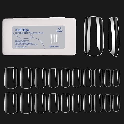 Beetles Medium Square Nail Tips, 500Pcs Nail Kit Medium Square | Pre Shaped Clear Full Cover False Nails for Gel Art Polish Soak Off Lamp Nail Extensions Acrylic Press on Nail Tips thumbnail 7