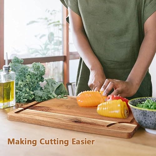 Acacia Wood Cutting Board Set with Juice Groove (3 Pieces), Organic Wooden Cutting Boards for kitchen, Butcher Block Cutting Board for Meat, Vegetable, Wooden Chopping Board 15x10, 12x8, 9x6 inch thumbnail 2