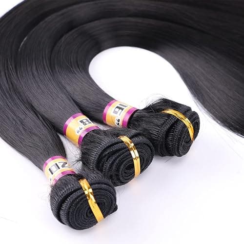 3 Bundles Silky Straight Synthetic Hair Weave Extensions 16 18 20 Inches Mixed Color Black Hair Weft (1#) thumbnail 3