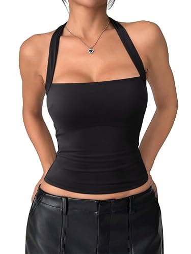 REORIA Halter Tops for Women Summer Sleeveless Going Out Outfits Y2K Trendy Cute Crop Tank Top Clothes thumbnail 8