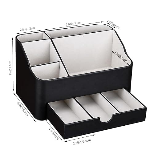 KINGFOM Desk Tidy Organiser mit 5 Grids and Drawer, PU Leather Desk Organiser Office Desktop Stationary Organiser Holder Large Capacity Pen Pot Pen Holder for Desk Accessories (Black) thumbnail 3
