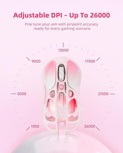GravaStar Mercury M1 Pro Wireless Gaming Mouse, Lightweight Magnesium Alloy, 26,000 DPI, PAW3395DM Sensor, 5 Programmable Buttons, Support Wired/2.4GHz/BT, Up to 200 Hours Battery Life (Gradient Pink) thumbnail 5