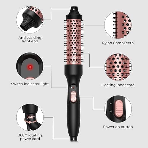 Thermal Brush, 32mm Barrel Hot Hair Brush Heated Round for Women, Heated Curling Iron Create Natural Curls Dual Voltage, UK Plug, Rose Gold thumbnail 5