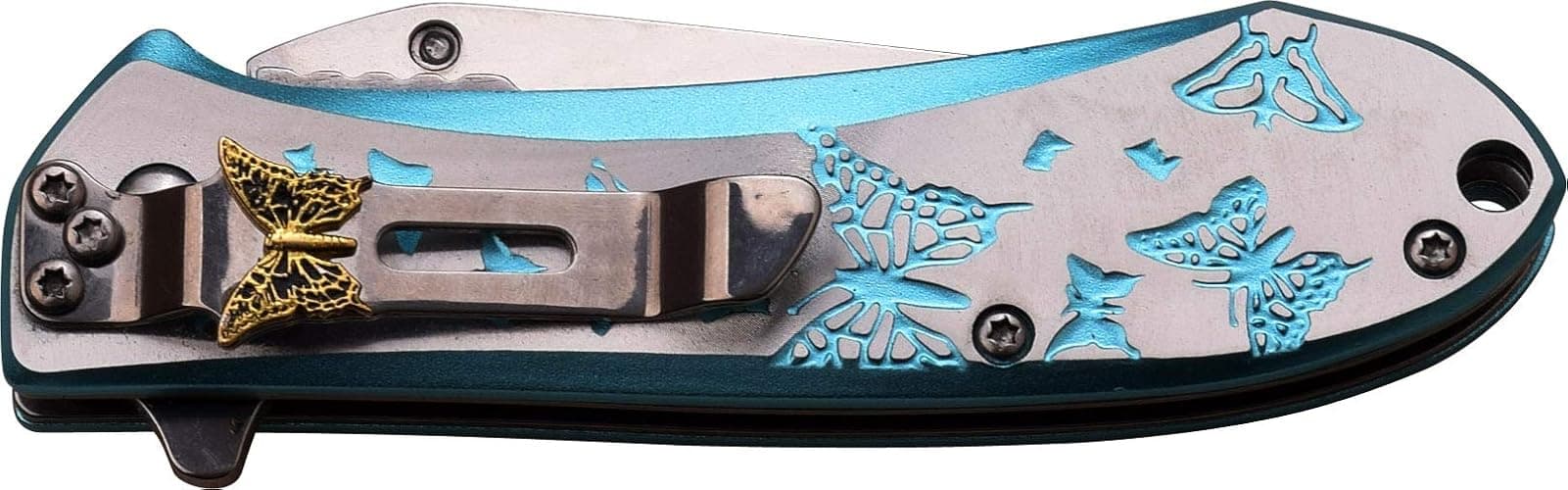 Butterfly pocket knife w/ blue/silver handle thumbnail 5