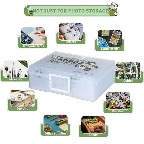 Naivees Photo Containers Storage Case Teddy Storage Box 4" x 6" Plastic Cartoon Organizer with 16 Inner Photo Containers Boxes for Photos,Cards,Pictures (Nature Green) thumbnail 4