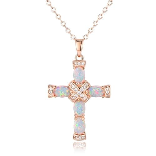 Barzel Rose Gold & White Gold Plated Created Opal Cross Chain With Pendant - Image 1