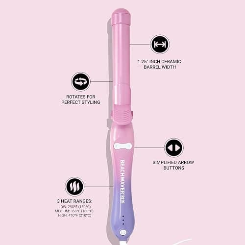 The Beachwaver Co. Beachwaver B1.25 Rotating Curling Iron - Pink Sunset | Automatic 1.25 Inch Ceramic Curling Iron | Auto-Shut Off, Travel-Friendly, Dual Voltage | B-Series (BW17SS) thumbnail 3