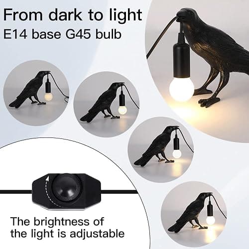 OVANUS Crow Lamp Gothic Decor, Raven Table Lamp with Adjustable Brightness, Dark Academia Aesthetic Night Light for Bedroom, Halloween Black Bird Lamp, Unique Gift thumbnail 8