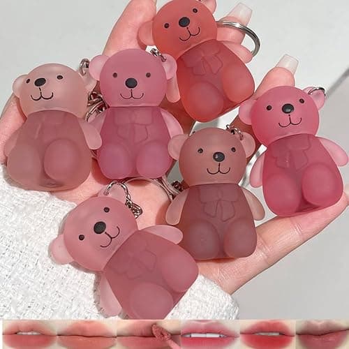 Petansy Velvet Matte Liquid Lipstick, 6 Colors Waterproof Long Lasting Lip Gloss Lip Stain, Cute Bear 2 in 1 Key Chain Lip Gloss, Korean Lip Glaze Natural Lip Makeup - Image 1