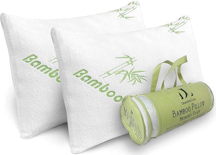 Memory Foam Rayon Bamboo Pillows Queen Size Set of 2 for Sleeping [Adjustable] - Cool & Breathable Cover with Zipper Rayon Bamboo Pillowcase - Relieves Neck Pain - Back/Stomach/Side Sleeper - Image 1