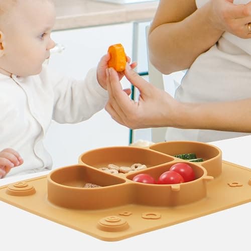 ROCCED Suction Plates for Baby Placemat Spoon Fork Set for Toddlers, Silicone Baby Plates with Suction Dishes for Kids Plate-Mustard thumbnail 2