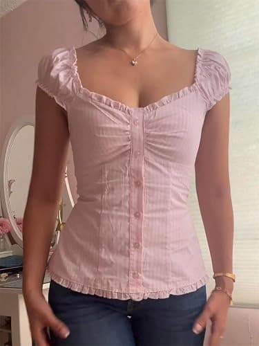 VnimVinter Women Fairy Grunge Y2k Shirt Vintage Short Sleeve 2000s Fairycore Aesthetic Crop Top E-Girl Streetwear thumbnail 7