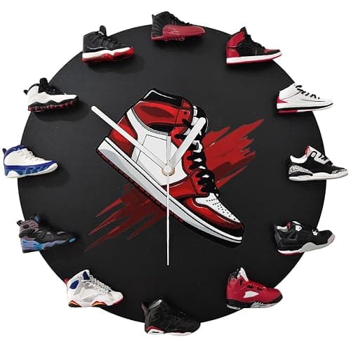 3D Wall Clock with 12 Mini Shoe Models, Decorative Sneaker Clock Basketball Shoe Clocks Gift for Boys & Girls Friends (Black-12) thumbnail 5