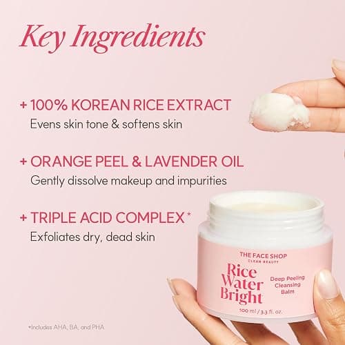 The Face Shop Rice Water Bright Cleansing Balm, Removes Makeup & SPF, 4-in-1 Makeup Remover, for All Skin Types, Korean Rice Extract, Lavender Oil, 100ml / 3.3 fl. oz. thumbnail 4