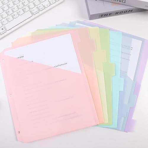 SKYDUE Pastel Binder Dividers with Pockets – 8-Tab Durable Plastic Dividers for 3-Ring Binder, Single Pocket File Organizers with Matching Label Stickers thumbnail 7