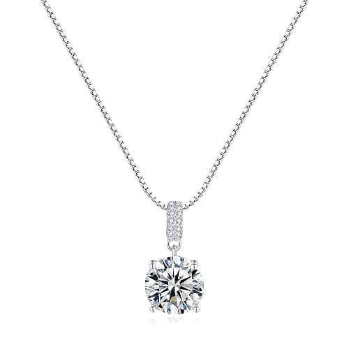 SUNFEEL Sterling Silver Necklaces 2 Carats Cubic Zirconia Necklace Dainty Jewelry Gifts for Mom Wife Girlfriend Bridal for Prom Wedding Anniversary Birthday - Image 1