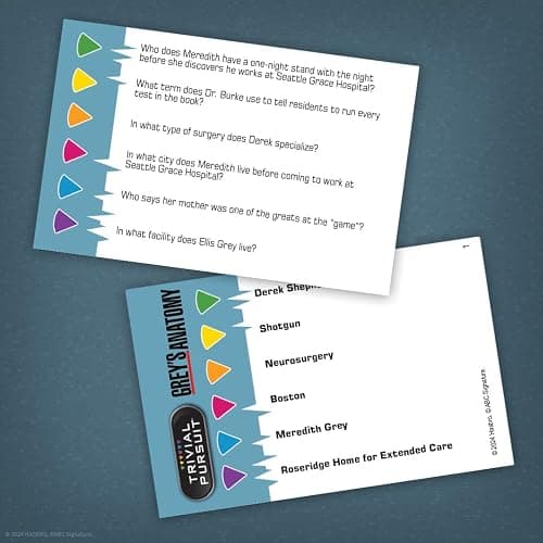 Trivial Pursuit Grey's Anatomy, Trivia Game from The Hit Hospital Drama TV Series, 600 Questions & Die in Travel Container, Officially Licensed Grey's Anatomy Merchandise & Collectible thumbnail 5