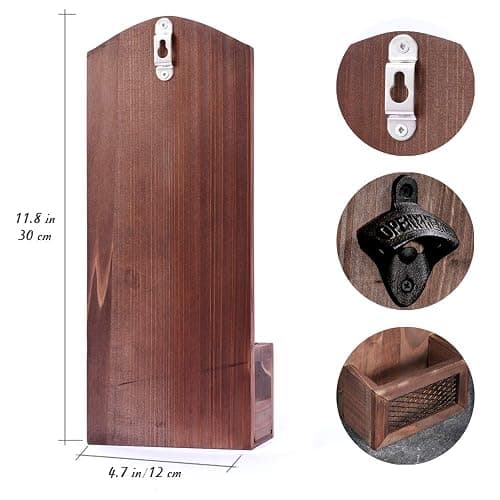 Bottle Opener with Cap Collector Catcher,Vintage Wooden Wall Mounted Bottle Opener，Ideal Gift for Men and Beer Lovers, Use as Bar Decoration. thumbnail 2