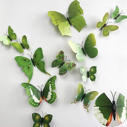 36pcs 3D Colorful Butterfly Wall Stickers DIY Art Decor Crafts for Party Nursery Classroom Offices Kids Girl Boy Baby Bedroom Bathroom Living Room Magnets and Glue Sticker Set1(Green-Single Wing) - Image 1
