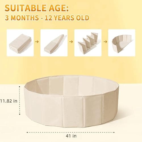 Ball Pit for Toddlers Babies Dogs Cats Iinfant Children, Foldable Ball Pits Play Tent, Crawl Playpen Ball Pool with Storage Bag, Surprise for Boys Girls Festival (Balls Not Included), Beige thumbnail 4