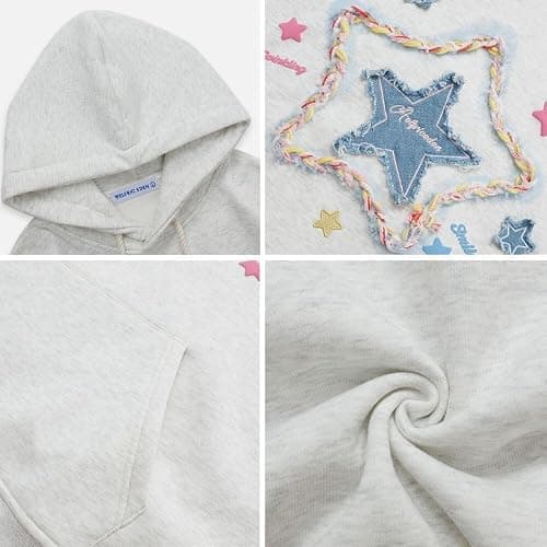Aelfric Eden Womens Oversized Hoodies Star Graphic Fleece Hooded Streetwear Unisex Sweatshirts Pullover with Pocket - X-Small - La-grey thumbnail 3