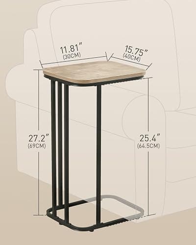 KJGKK C Shaped End Table, 27 Inches High Small Side Table for Sofa and Bed, Couch Table That Slides Under, Tall Tv Tray Table for Living Room, Bedroom, Metal Frame, Greige & Black thumbnail 3