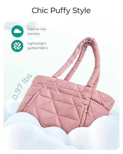 BAGSMART Tote Bag for Women, Puffy Tote Bag with Zipper, Large Quilted Shoulder Bag with Compartments for Travel, Work, Gym thumbnail 6