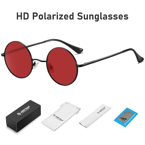 MEETSUN Small Round Polarized Sunglasses for Men Women Retro Vintage Circle Hippie Sun Glasses UV400 thumbnail 4
