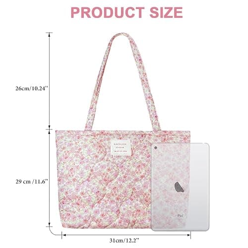 Modacarry Small Floral Quilted Tote Bag with Zipper Closure for Women Girls thumbnail 5