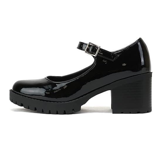 Soda “Boxer” ~ Women Mary Jane Round Toe Chunky Block Heel Lug Sole Pump with Adjustable Strap - Image 1
