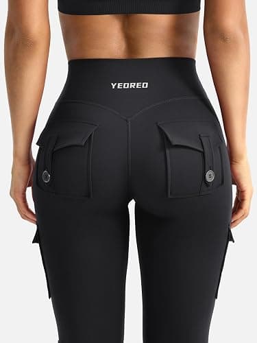 YEOREO CoreFlex Women Workout Flare Leggings | Hidden Scrunch, High Waisted, Cargo Pockets, Gym, Yoga, No Front Seam, Buttery Soft, 28"/30"/32"/34" thumbnail 3