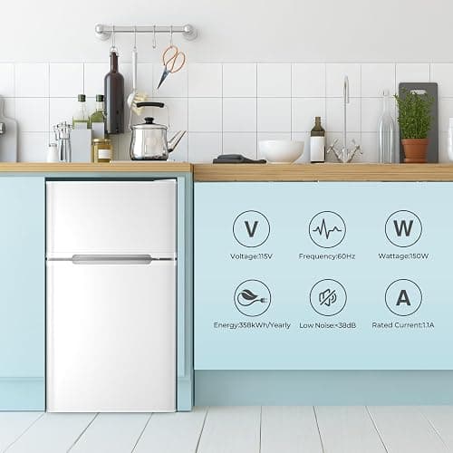 Havato 3.2 Cu.Ft Mini fridge with Freezer, Double Door Compact Refrigerator, Retro Mini Refrigerator for Dorm, Office, Bar, RV, Bedroom, (White) - White - 3.2 cu.ft thumbnail 7