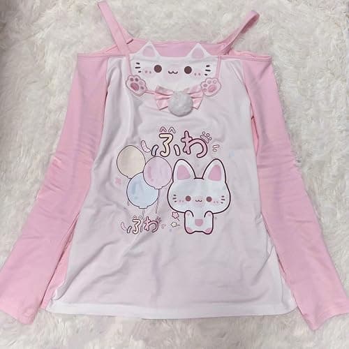 Y2K Cutecore Kawaii Teen Shirt Women Off Shoulder Sweet Oversize Japan Cartoon Print Cute Tshirt Top Clothes thumbnail 3