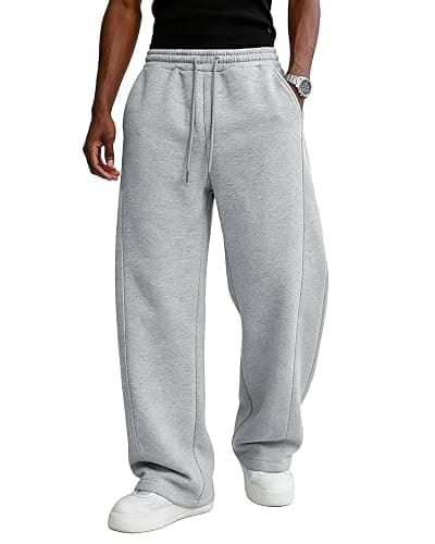 Men's Baggy Sweatpants Fleece Wide Leg Lounge Pants Drawstring Waist Loose Fit Cotton Jogging Sweat Pants with Pockets thumbnail 3