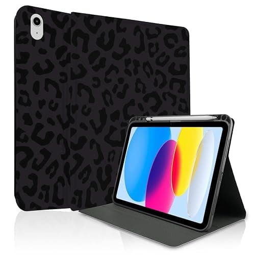 TopPerfekt Case for iPad 11th (A16) 11-inch 2025 / for iPad 10th Generation 10.9-inch 2022, Stand Folio Case Cover with Pencil Holder for Kids, Boys, Girls, Anti-Slip and Anti-Shock - Leopard Black - Image 1