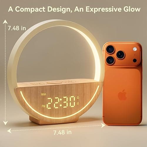 Vivilumens Wake Up Light Sunrise Alarm Clock - White Noise Sound Machine with 20 Soothing Sounds Sleep Better, Weekdays/Weekends Dual Alarms, Bedroom Bedside Lamp, Gift for Heavy Sleepers thumbnail 8