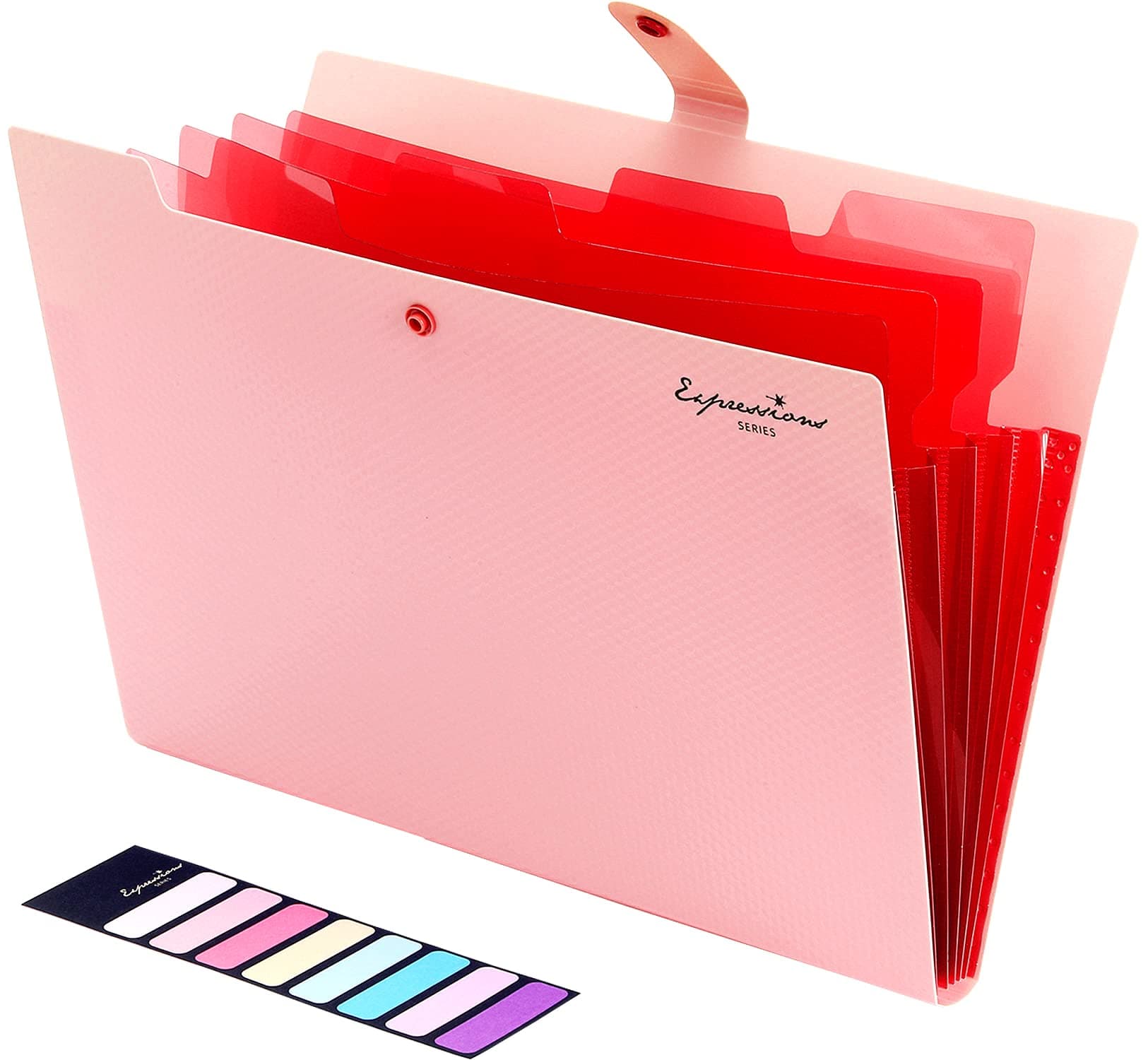 Sooez Cute Folders, 5 Pocket Folder with Labels, Letter Size Expanding File Folder Organizer, Portable Accordion File Folder for Documents, Aesthetic Paper Organizer Folder for School Office - Pink - Image 1