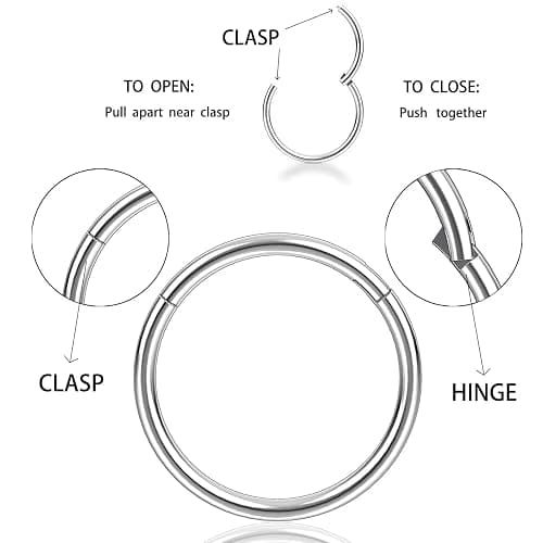 Nose Rings Hoops for Women Men Septum Jewelry 316L Surgical Steel Hinged Segment Ring Body Piercing Nose Hoop Lip Rings Nose Helix Cartilage Rook Earrings thumbnail 3
